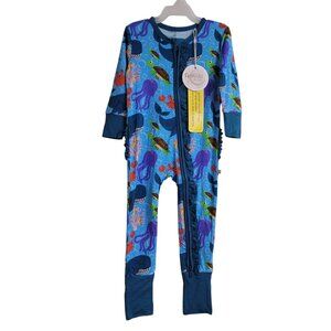Snuggle Bums Bamboo 9-12 M Baby Girl Under The Sea Zippy Ruffled Sleepwear Ocean